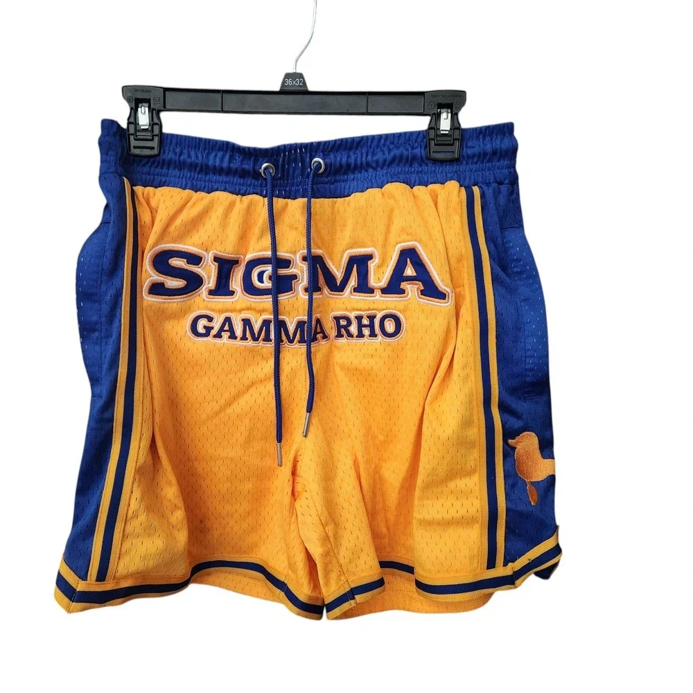 Winters Industries Sigma Gamma Rho SGRho Mesh Basketball Shorts Gold Blue Med